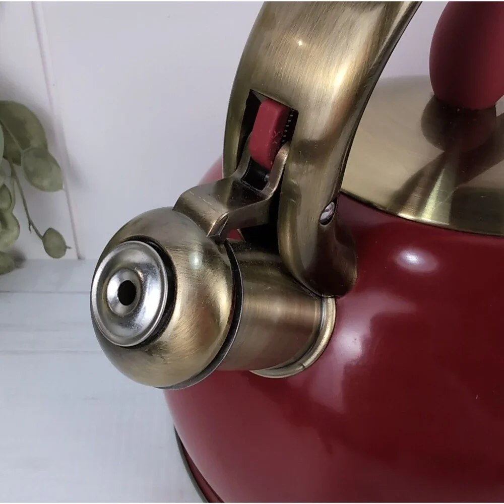 Whistling Tea Kettle Red Susteas Stovetop Teapot 3 Qt Stainless Steel